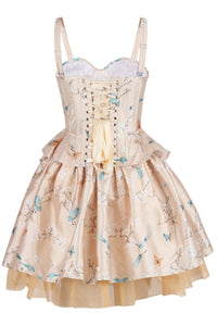 Peach Blossom Corset & Skirt Set with Birds and Butterflies