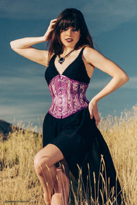 Purple Underbust Corset with Lace and Mesh Panels