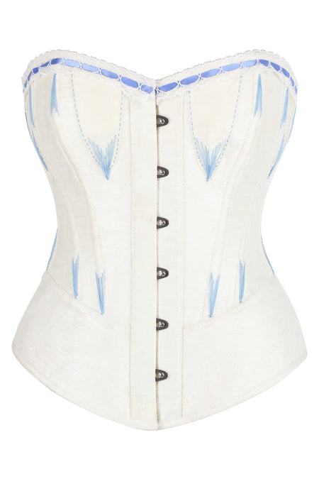 White Overbust Corset with Blue Decorative Flossing