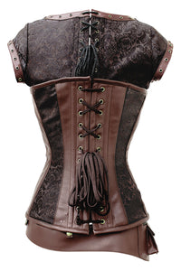 Brown Steampunk Overbust Corset with Shrug, Swing Hooks & Utility Belt