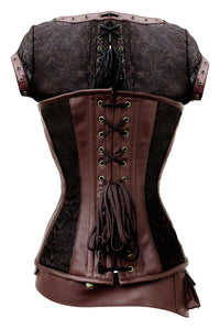 Steampunk Brown Overbust Corset with Front Zip, Shrug and Utility Belt