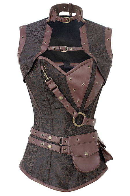 Steampunk Brown Overbust Corset with Shrug, Harness & Utility Belt