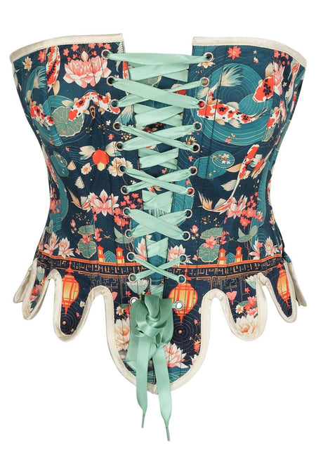 Koi Pond Brocade Corset with Dual Lacing and Scalloped Hem