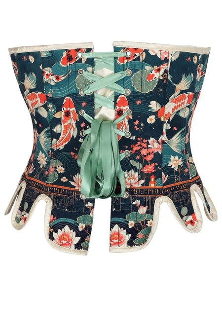 Koi Pond Brocade Corset with Dual Lacing and Scalloped Hem