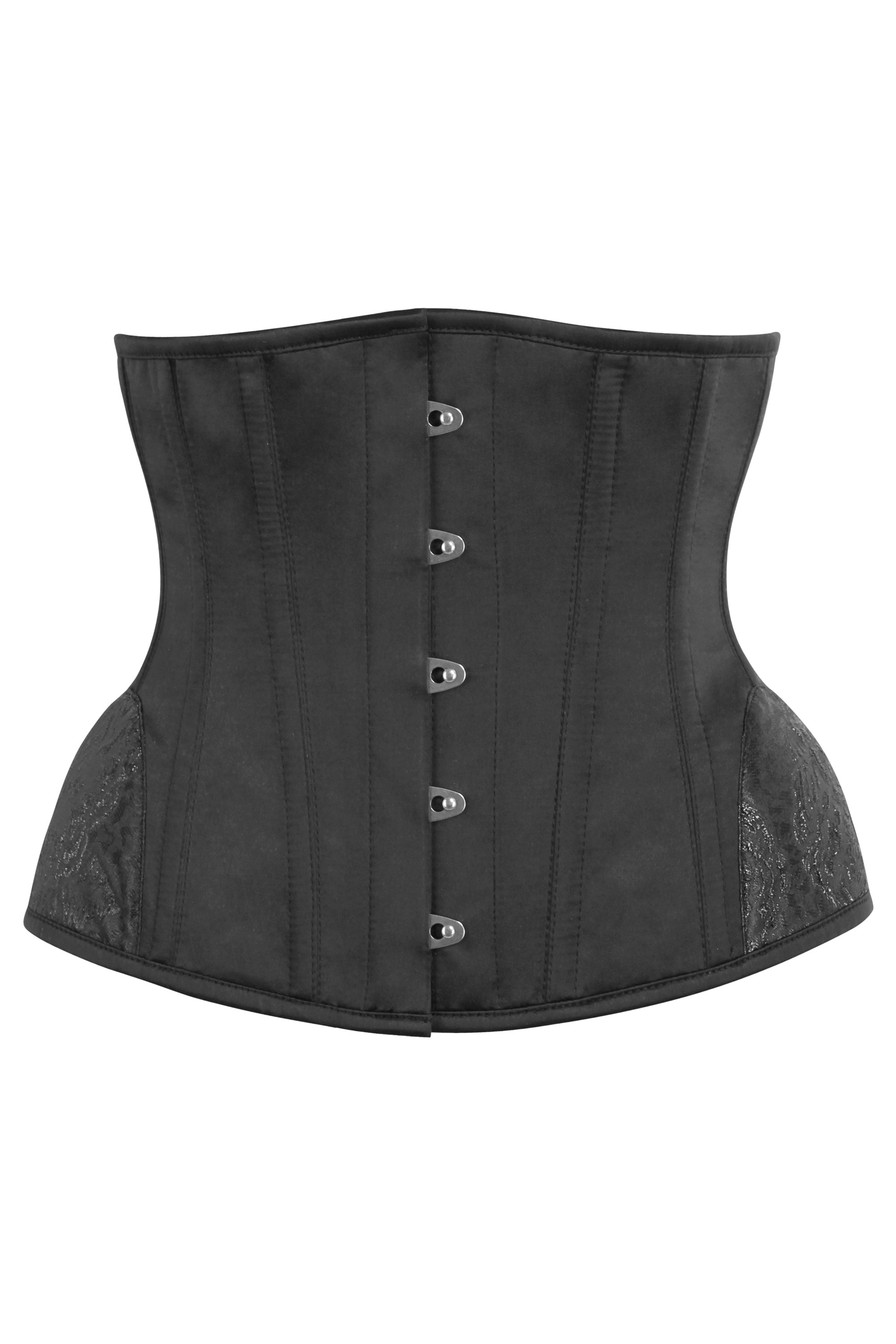 Black Underbust With Contrast Brocade Hip Panel And Curved Hem