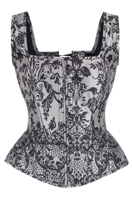 Gothic Noir Baroque Shoulder Strap Corset with Front Zip