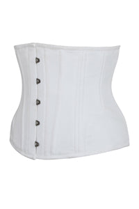 Underbust Waist Trainer In White Cotton Twill -Curved Hem And Hip Panels