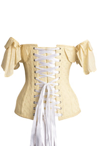 Corset Story FTS009 Yellow embroidery anglaise cotton corset top with frilled sleeve