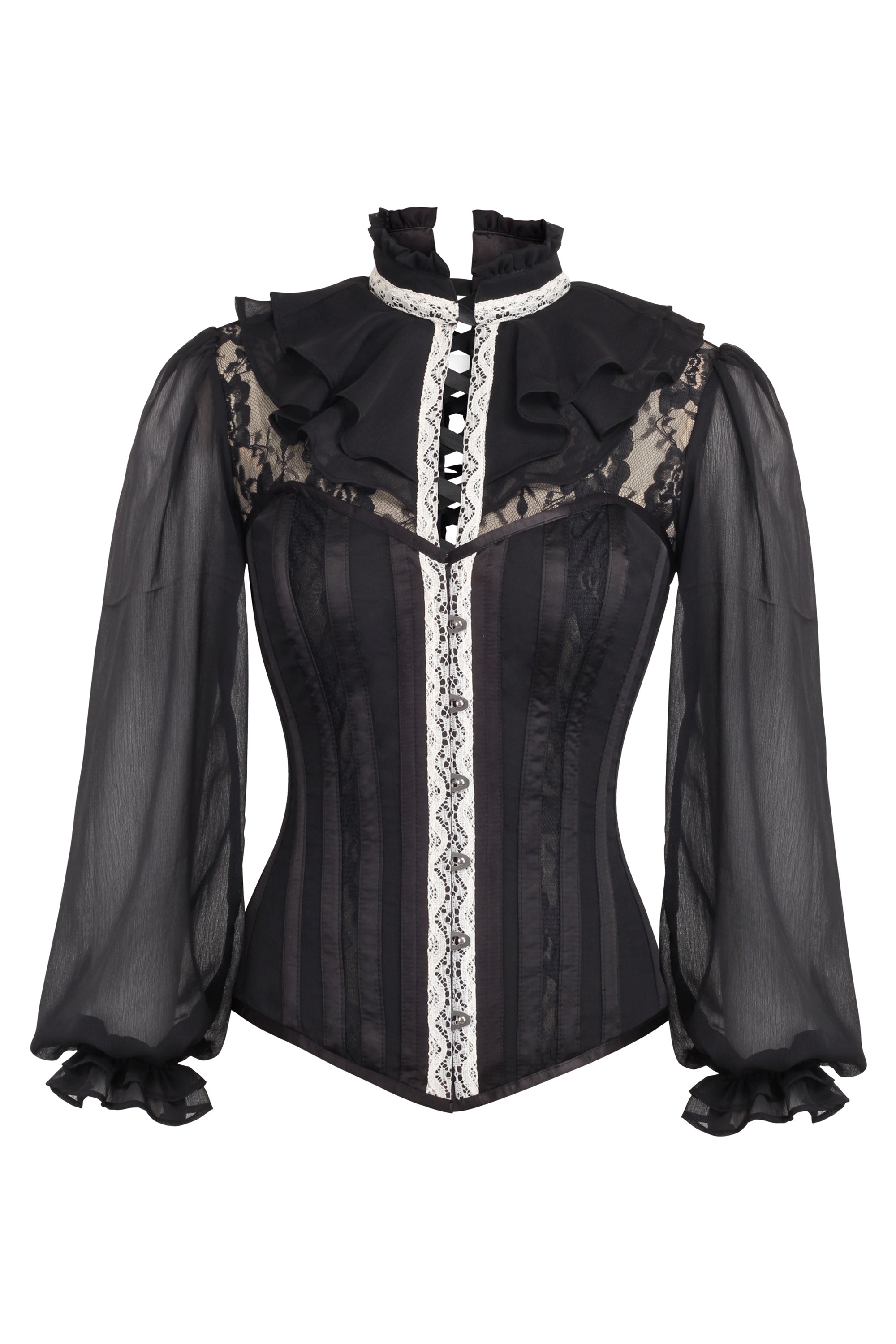 Black Corset Shirt With Puff Sleeves