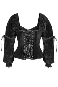 Sleeved Overbust Corset with Front and Rear Lacing in Black