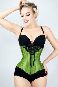 Corset Story ND-154 Green Longline Underbust With Black Bow And Lace Detail