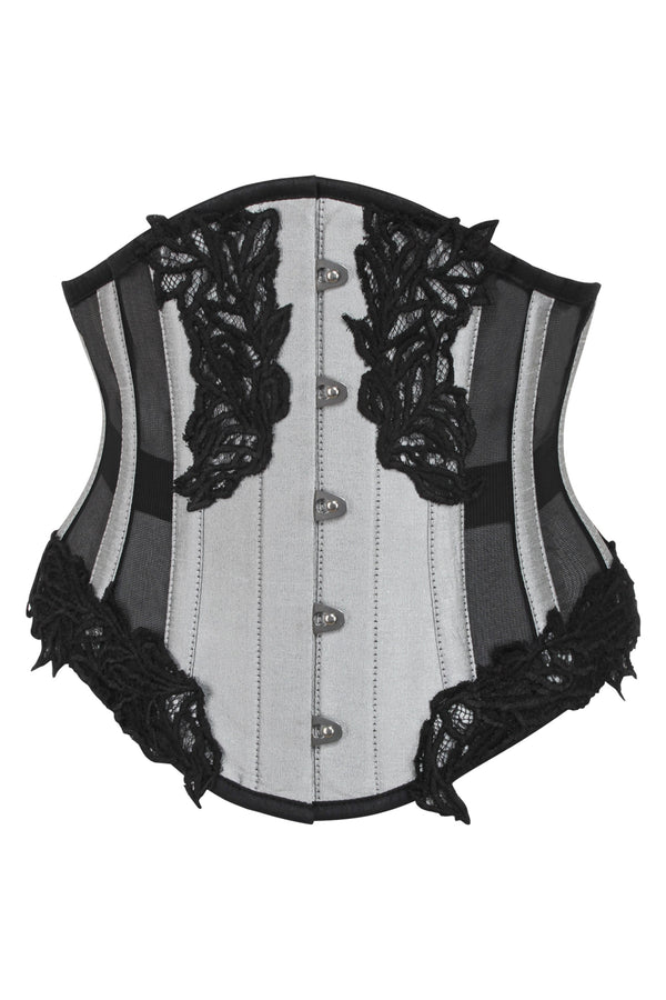 Plus Size Black Satin Side Zipper Double Bone Underbust Corset