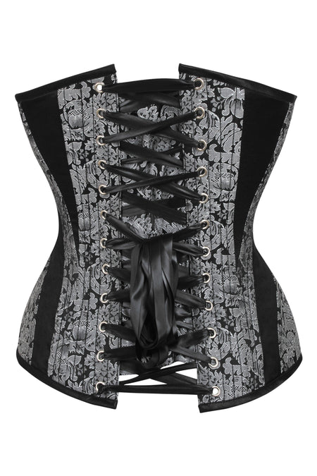 Black Satin Overbust Corset with Shoulder Straps and Zip