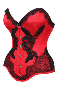 Red Satin Overbust Corset with Black Detailing