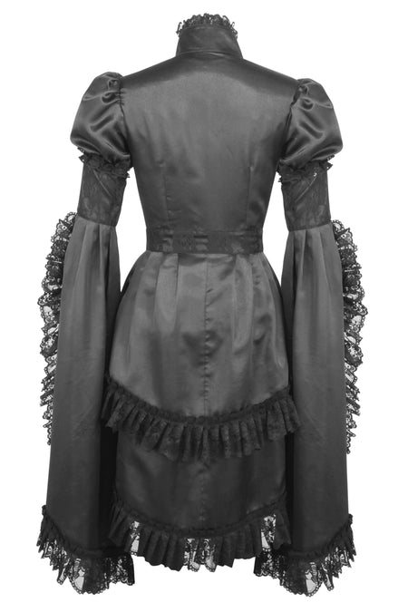Black Gothic Dress with High Neck and Elongated Sleeves