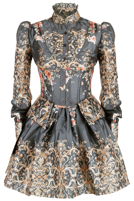 Victorian-Inspired Baroque Floral Costume Set with Corset, Skirt & Shirt