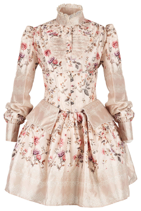 Victorian-Inspired Floral Satin Underbust Corset, Skirt & Shirt Set