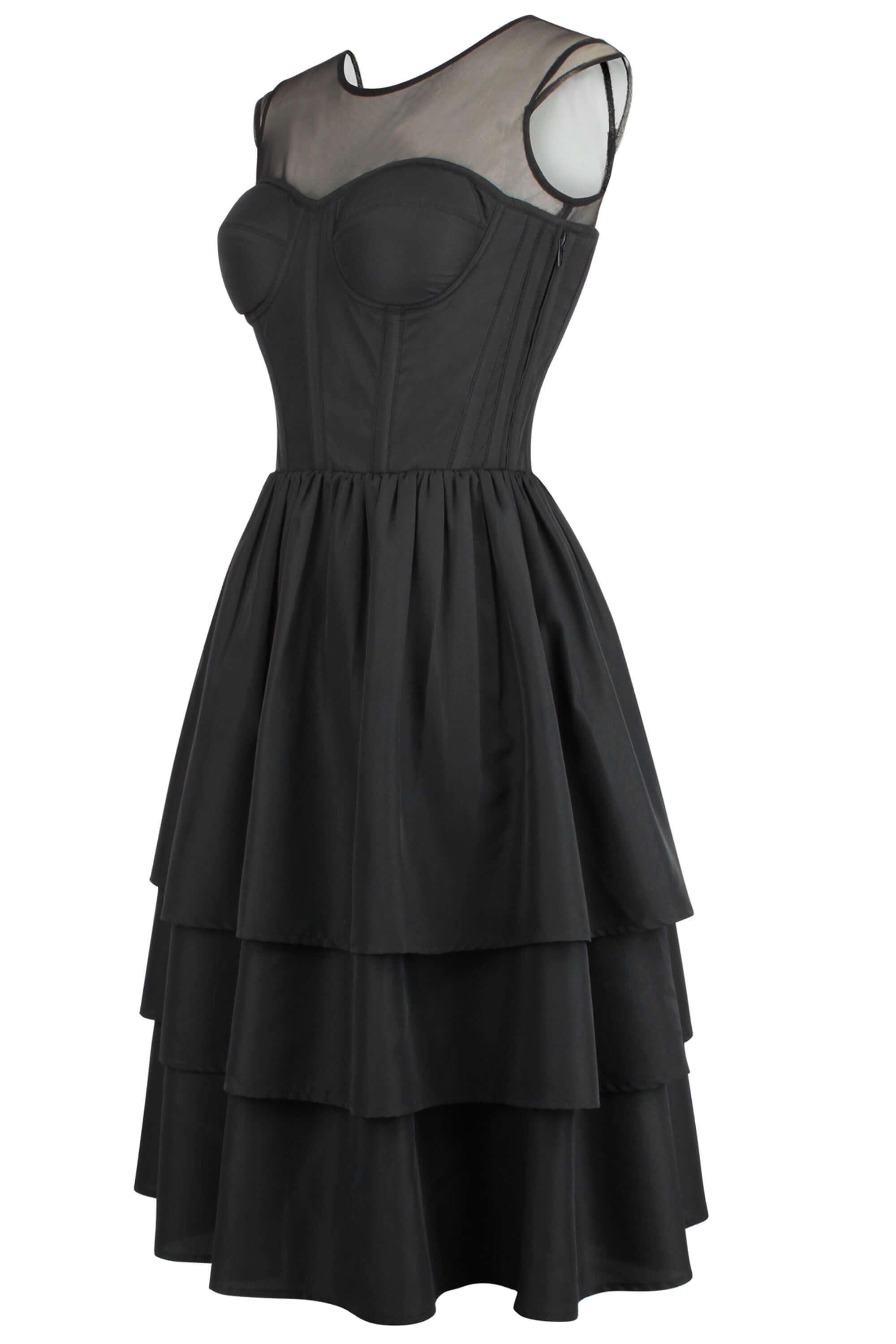 Gladiolus Black Linen Corset Dress with Puff Sleeves