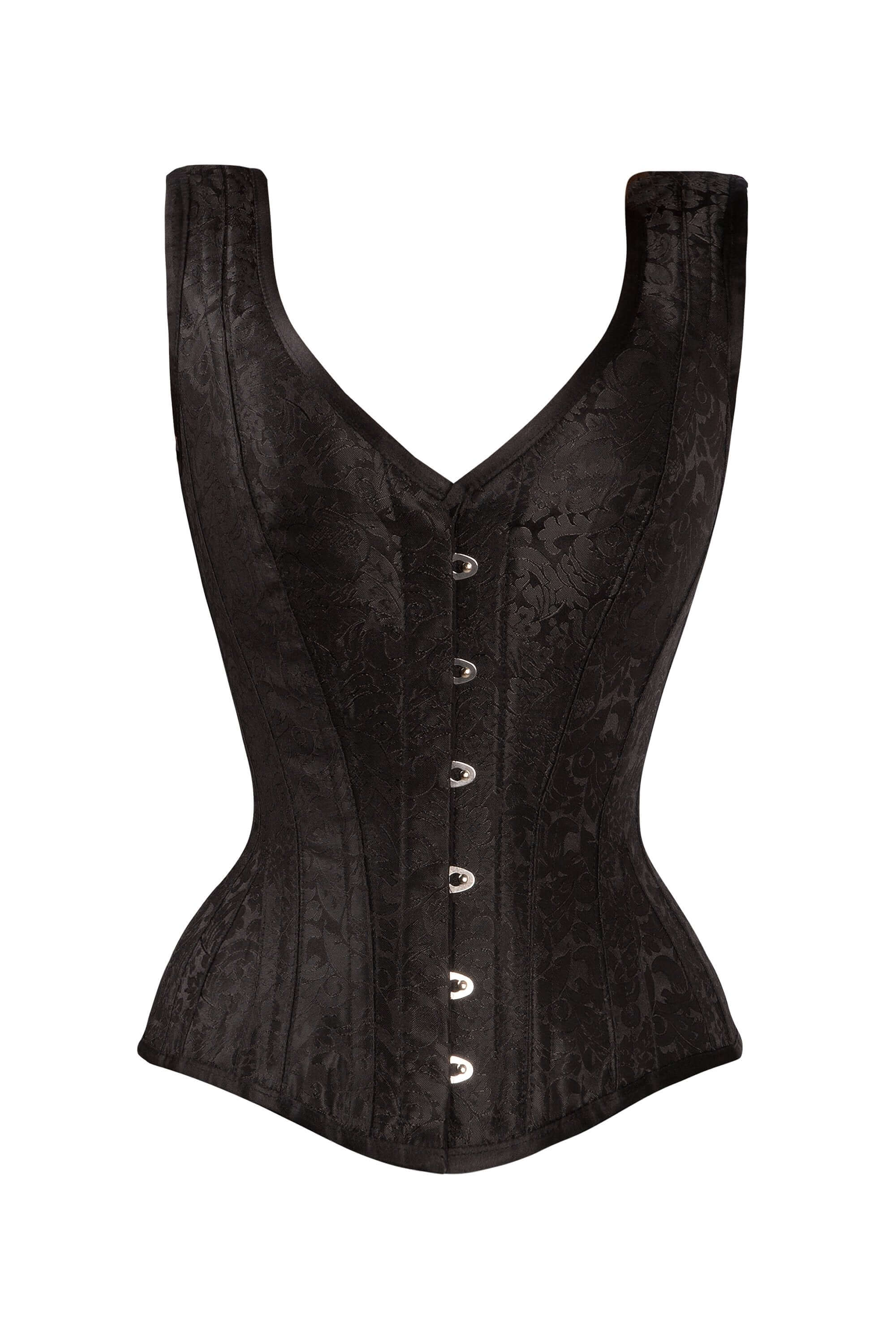 Marigold Black Cotton Corset Top with Frill Sleeves