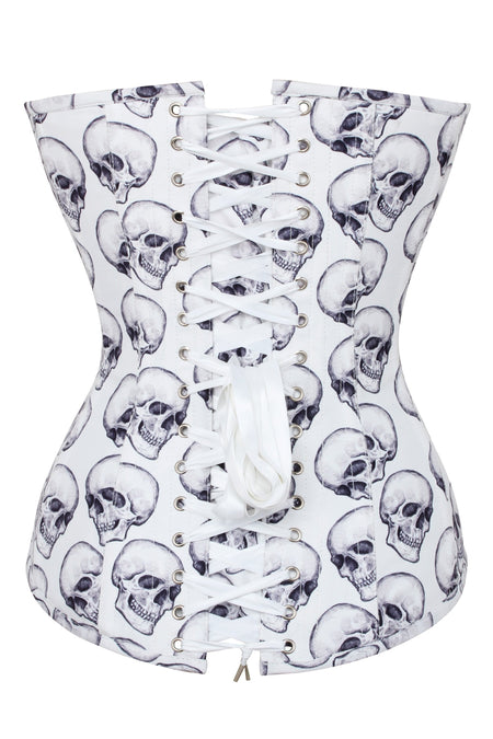 Corset Story CSFT169 White And Grey Skull Gothic Longline Overbust Corset