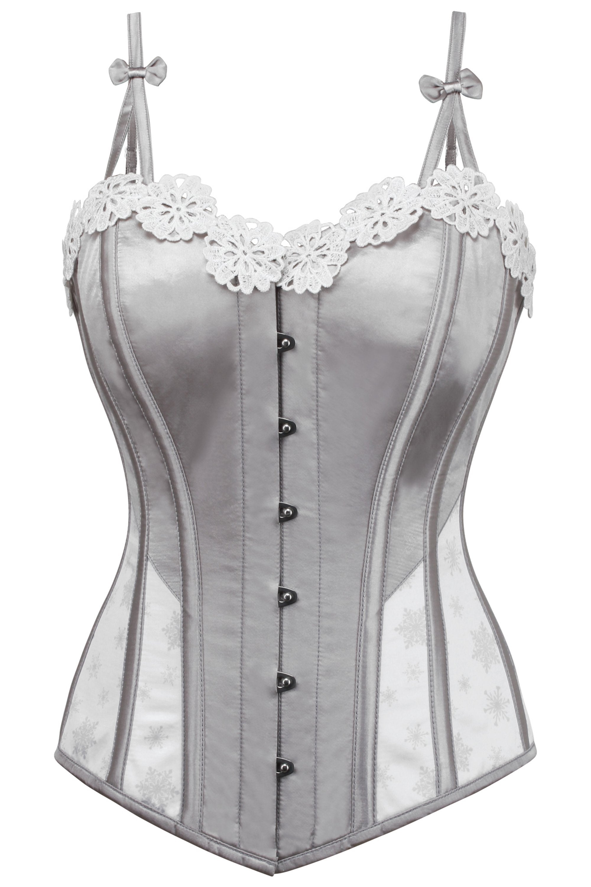 Historically Inspired Taupe Green Longline Corset with Lace Trim