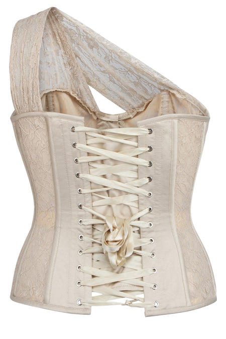 Pinky Beige Cotton Twill Classic Overbust Waist Trainer With Hip Gores