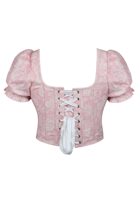 Yellow embroidery anglaise cotton corset top with frilled sleeve