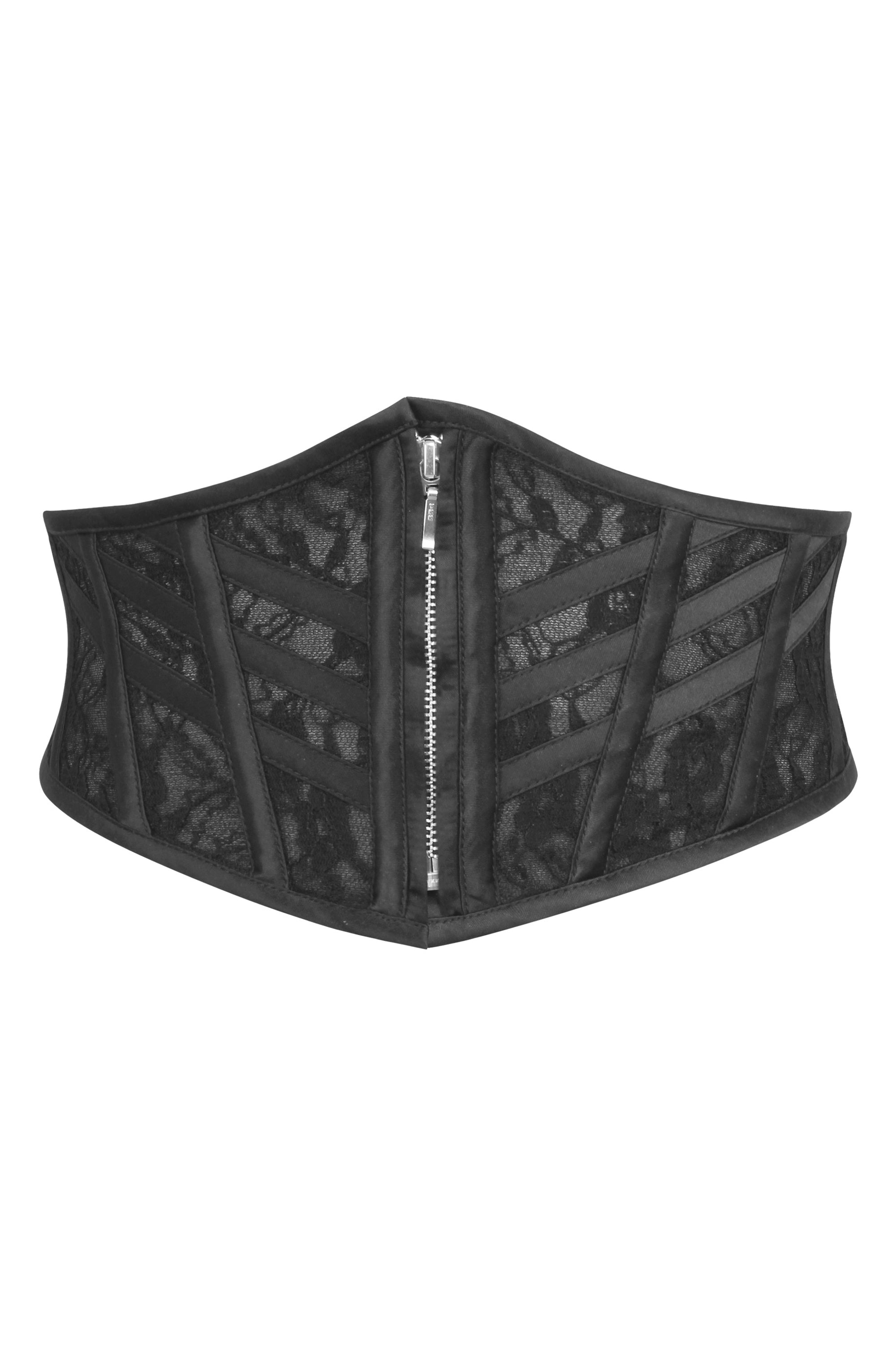 Selling Corset - Steel Boned Lace and Zip Champagne and Black Patterned