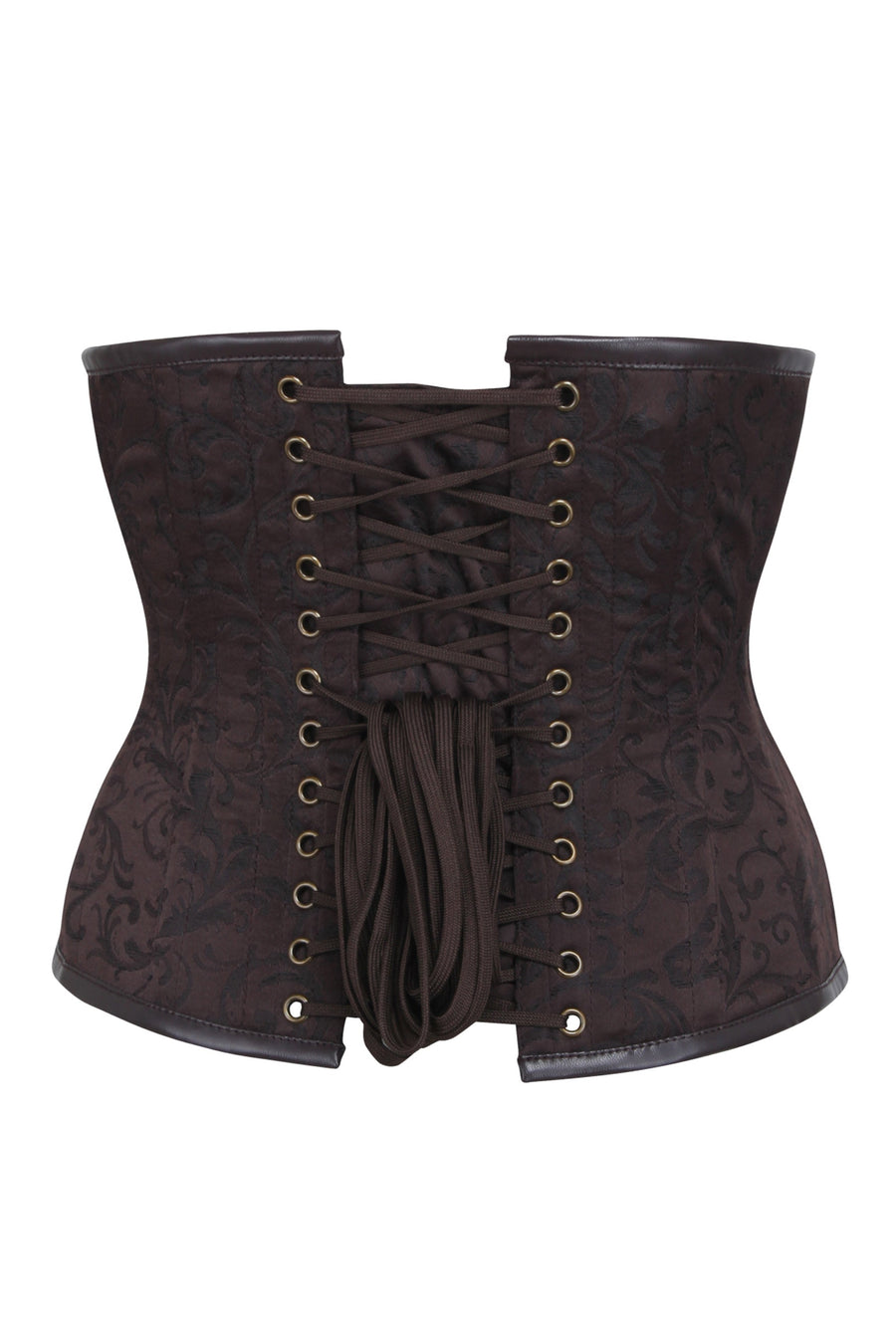 Scroll Pattern Zip Front Grommet Lace Up Back Overbust Corset