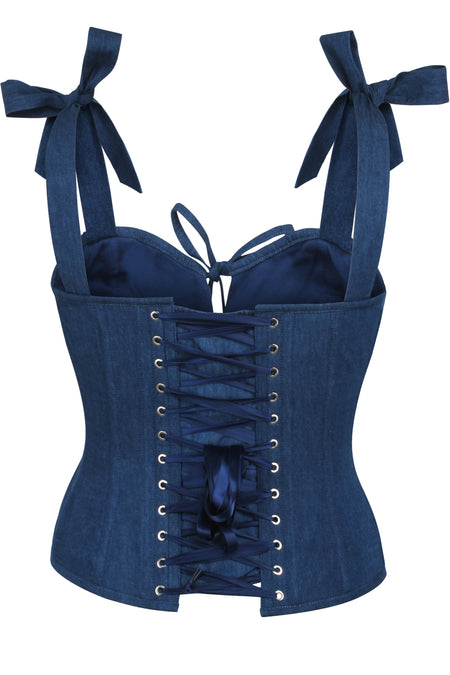Daphne Blue Chambray Corset Top with Straps