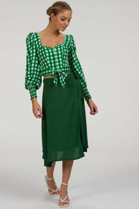 Corset Story SC-053 Blossom Gingham Green Viscose Cropped Corset Top With Elasticated back