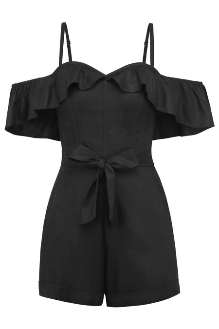 Corset Story SC-068 Ivy Black Viscose Corset Playsuit With Off The Shoulder Sleeves