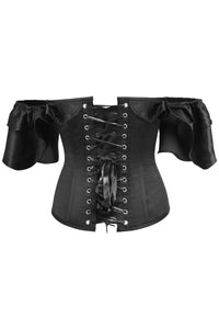 Corset Story TE-001 Black Satin Corset Top with off the Shoulder Frilled Sleeves