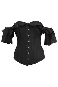 Corset Story TE-002 Black Cotton Corset Top with off the Shoulder Frilled Sleeves